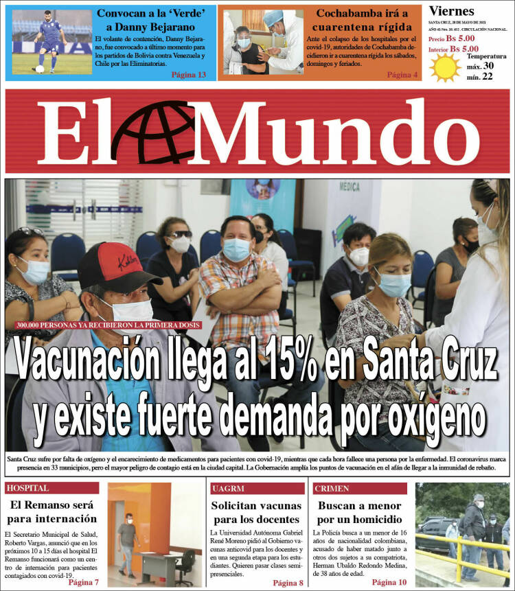 Portada de El Mundo (Bolivia)