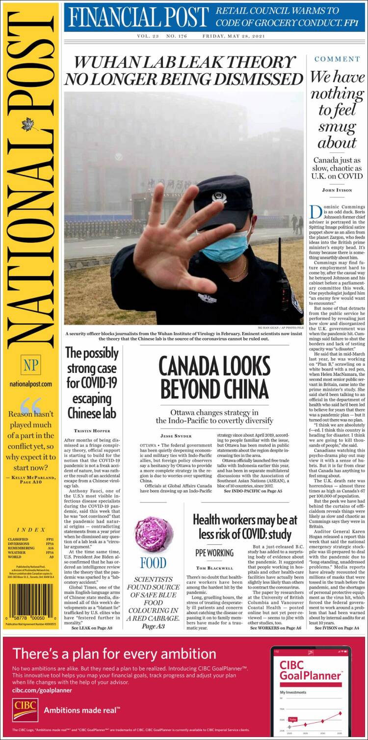 Portada de The National Post (Canadá)