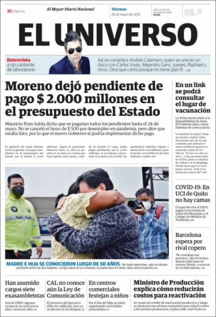 Portada de El Universo - Ecuador (Ecuador)