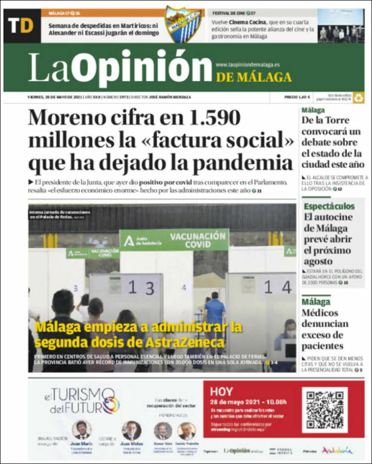 Portada de La Opinión de Málaga (España)