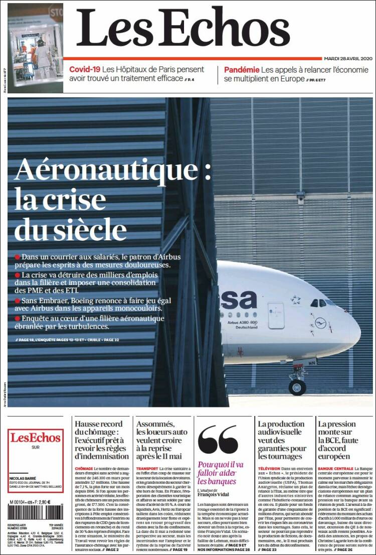 Portada de Les Echos (Francia)