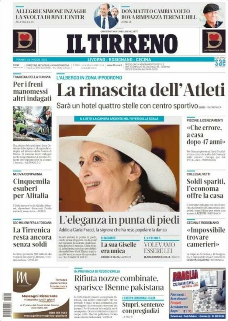 Portada de Il Tirreno (Italia)