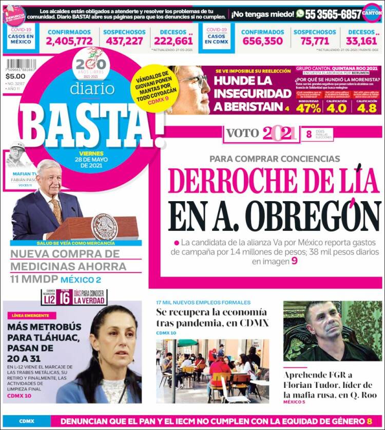 Portada de Diario Basta (México)