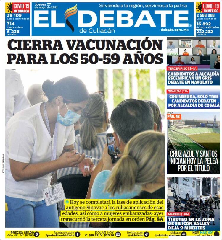 Portada de El Debate de Culiacán (México)