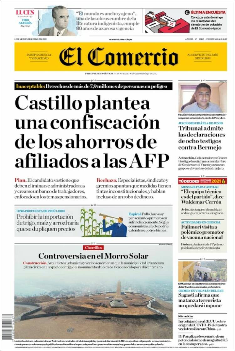 Portada de El Comercio (Per&uacute;)