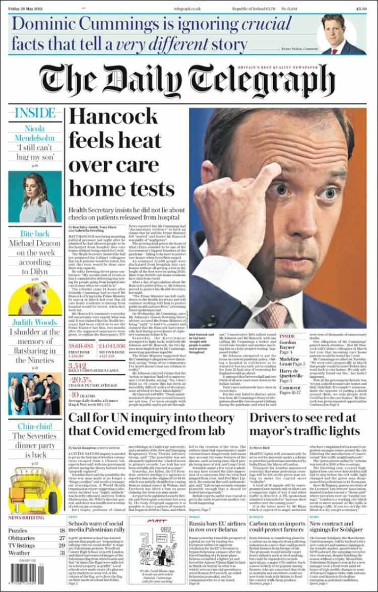 Portada de Daily Telegraph (Reino Unido)