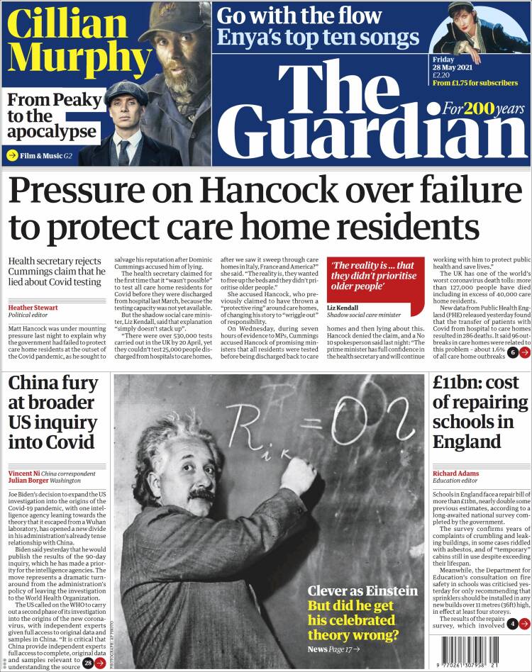 Portada de The Guardian (Reino Unido)