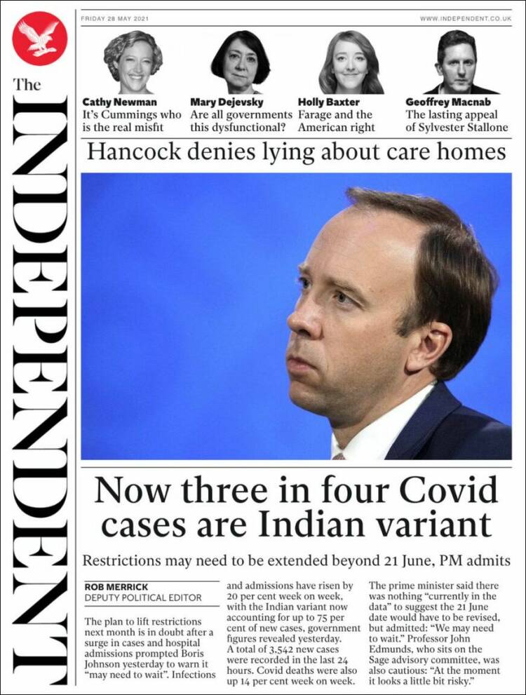 Portada de The Independent (Reino Unido)