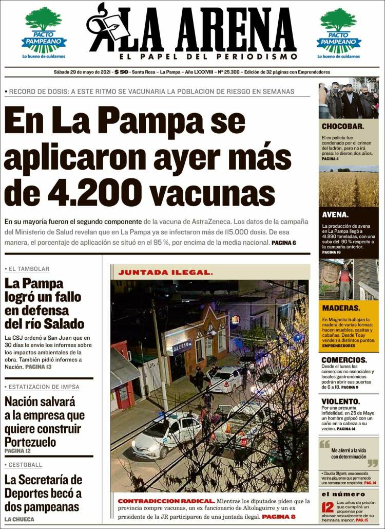 Portada de Diario La Arena (Argentina)