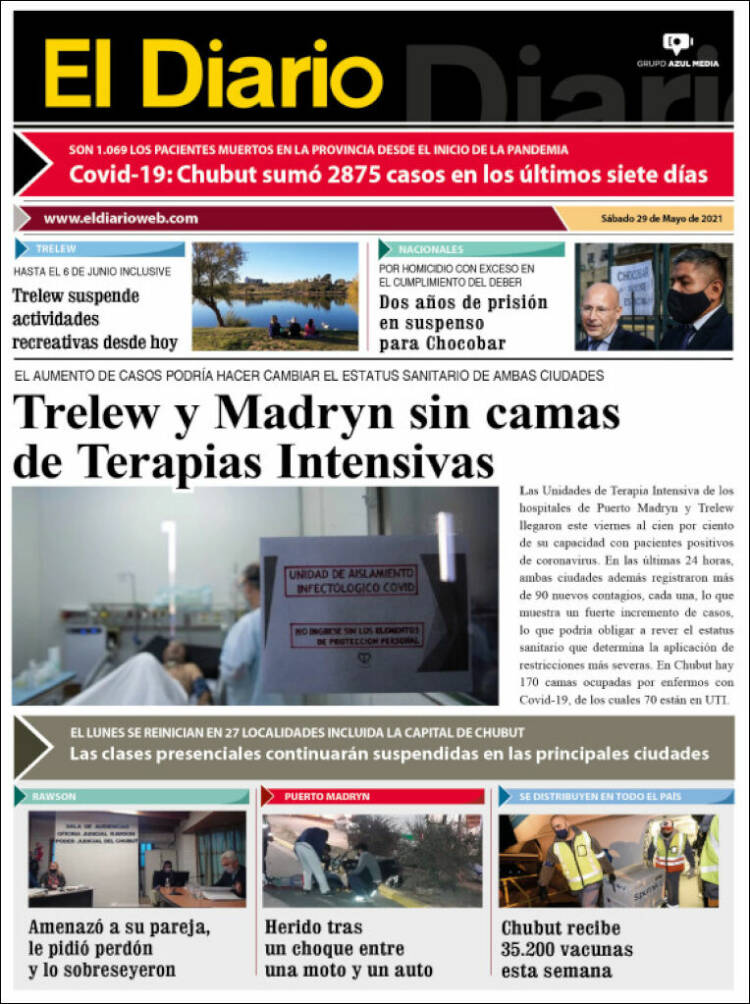 Portada de El Diario de Madryn (Argentina)