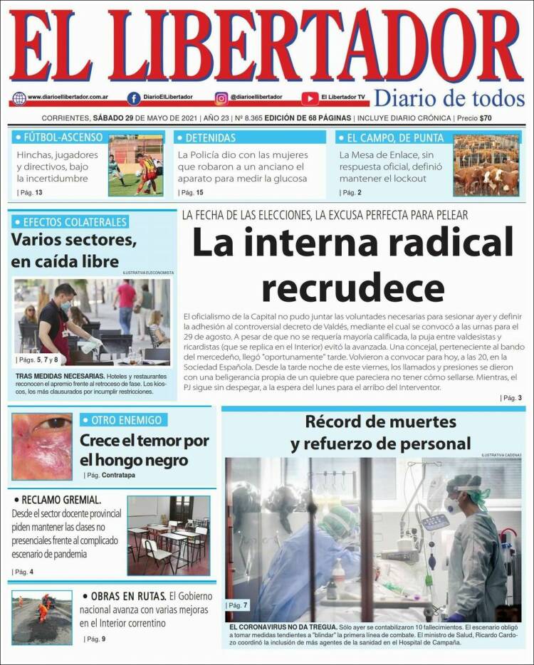 Portada de Diario El Libertador (Argentina)