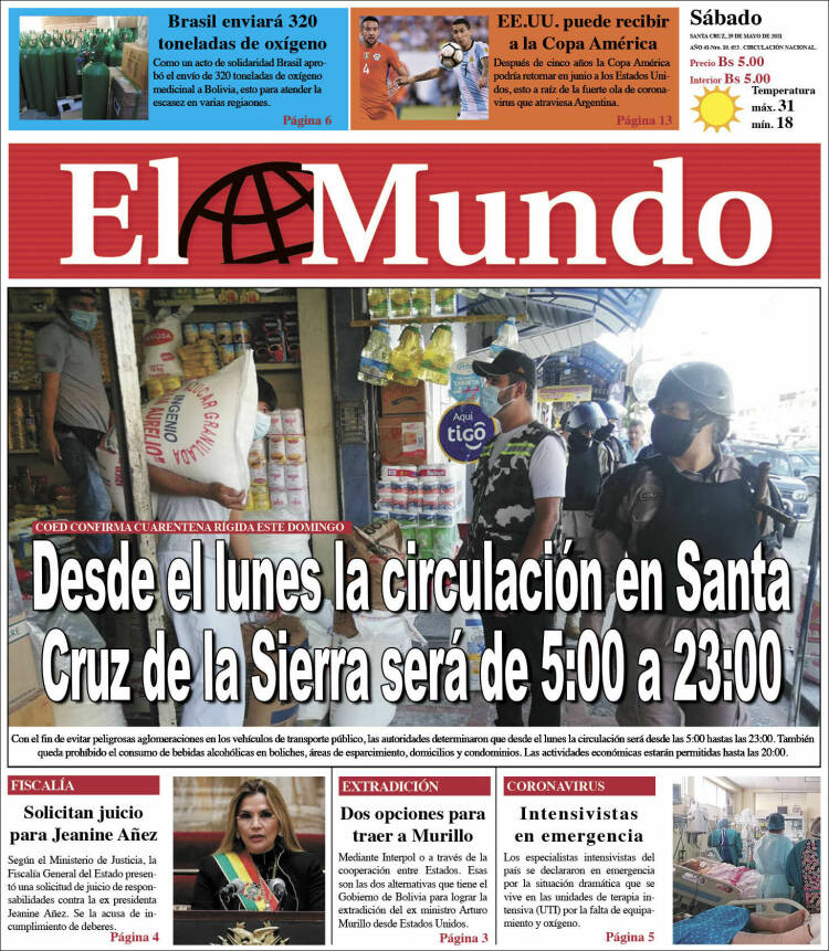 Portada de El Mundo (Bolivia)