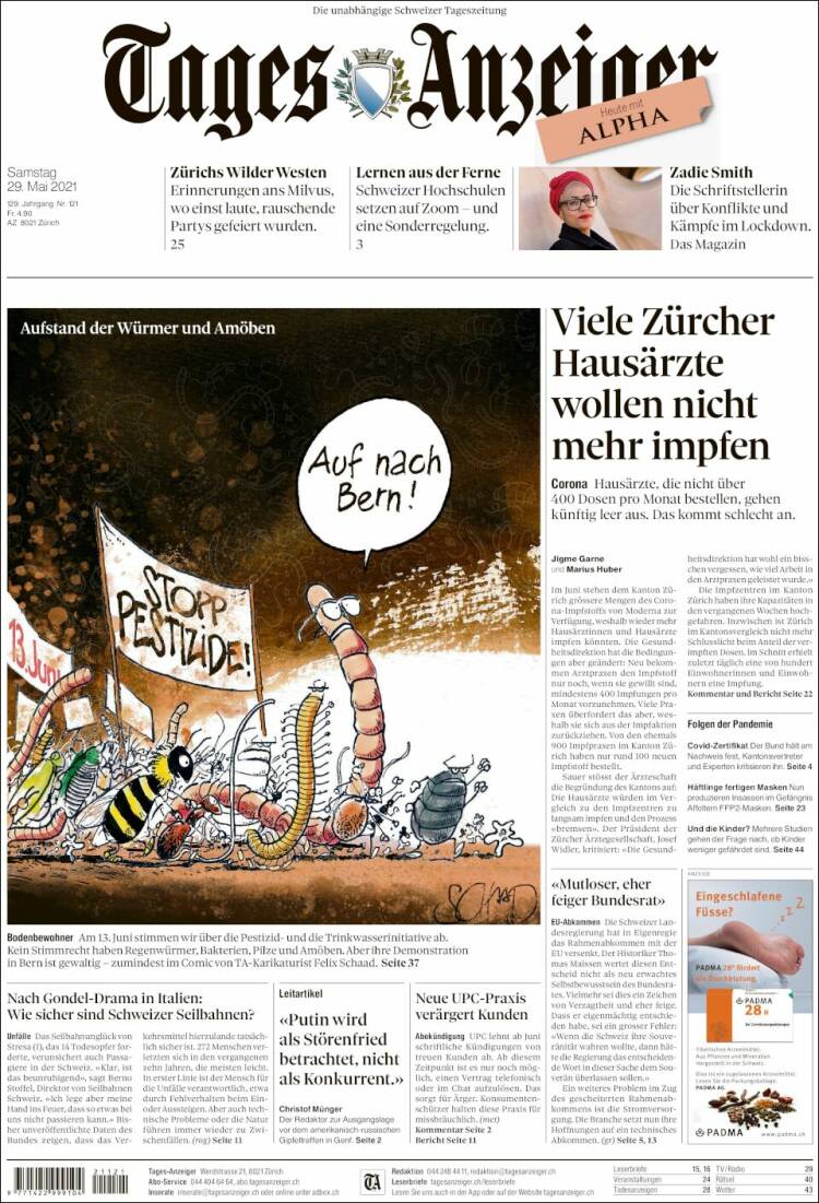 Portada de Tages-Anzeiger (Suiza)