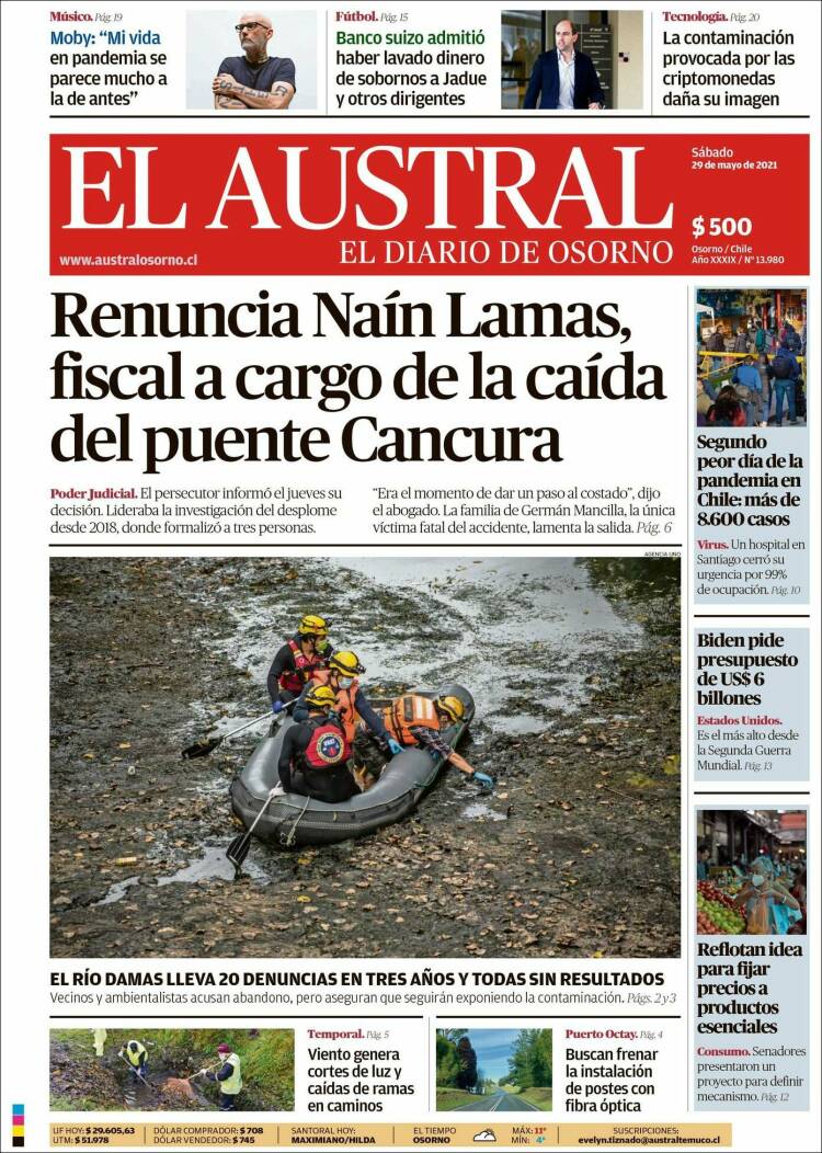 Portada de El Austral de Osorno (Chile)