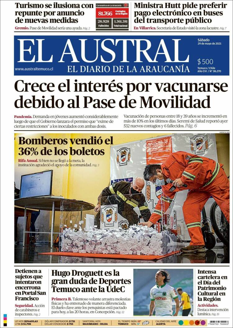 Portada de El Austral de Temuco (Chile)