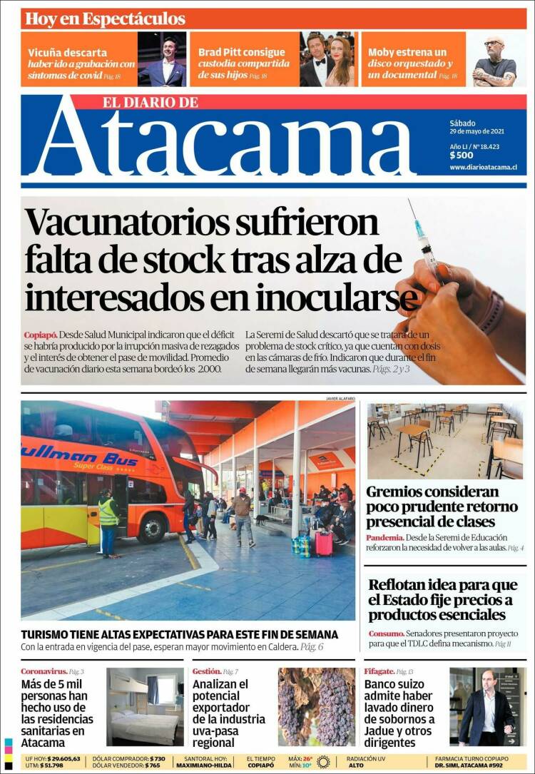 Portada de Diario de Atacama (Chile)
