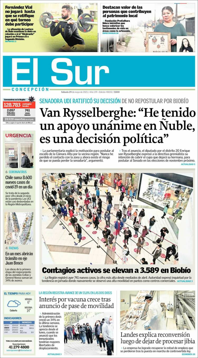 Portada de El Sur (Chile)