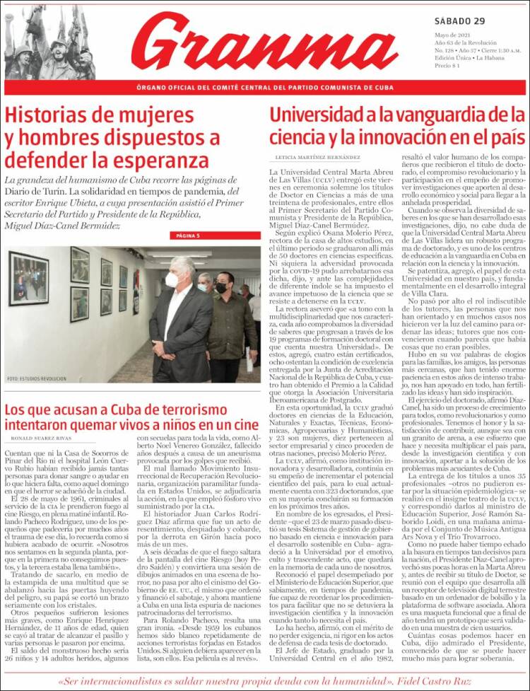 Portada de Granma (Cuba)