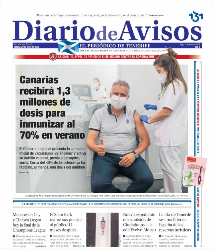 Portada de Diarios de Avisos (España)