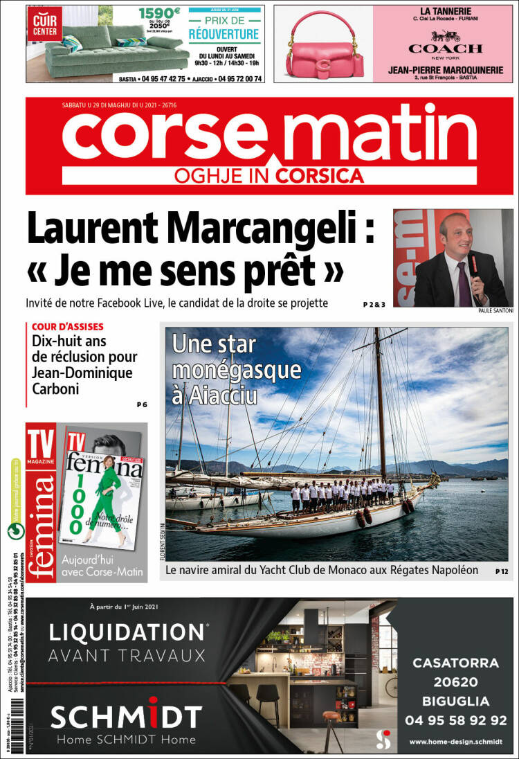 Portada de Corse-Matin (Francia)