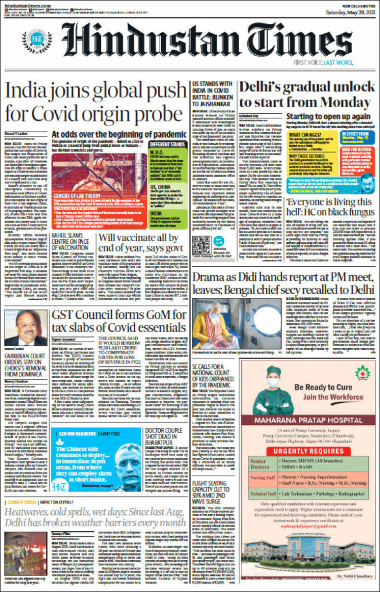 Portada de Hindustan Times (India)