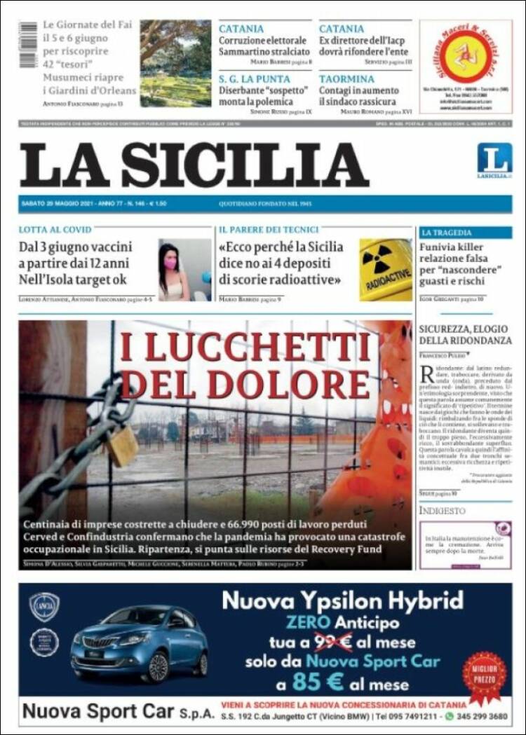 Portada de La Sicilia (Italia)