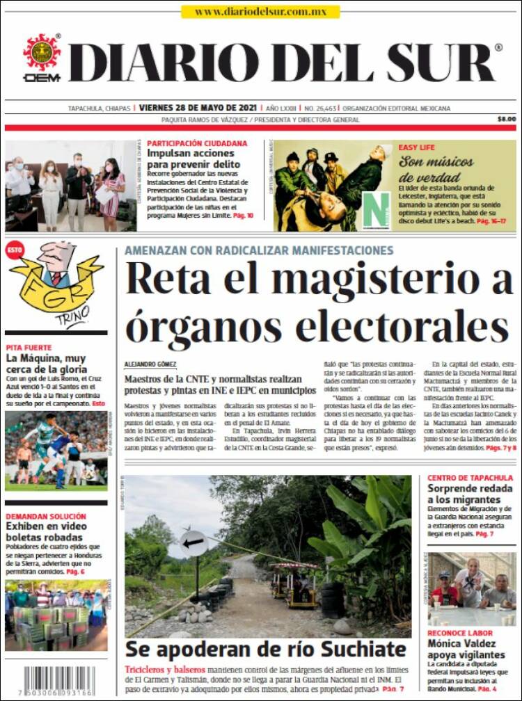 Portada de El Diario del Sur (México)