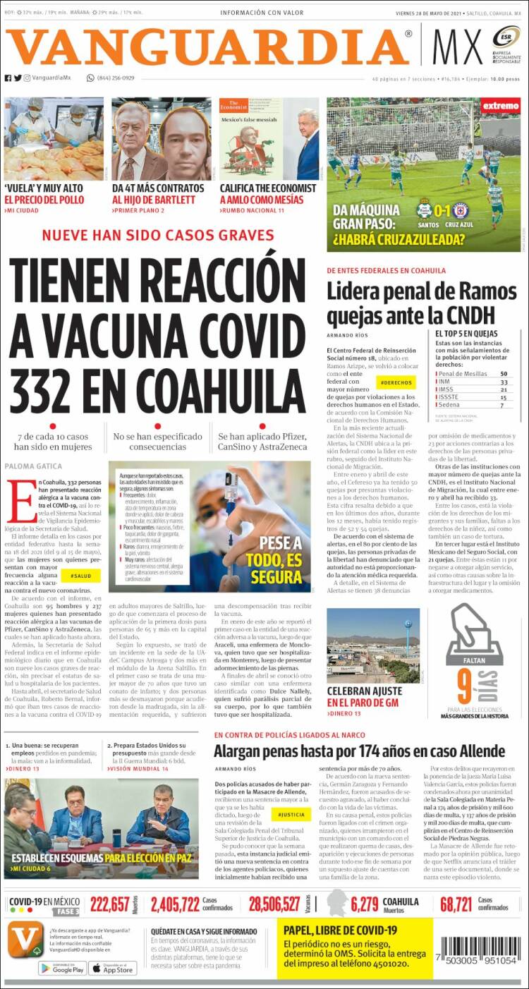 Portada de Vanguardia (México)