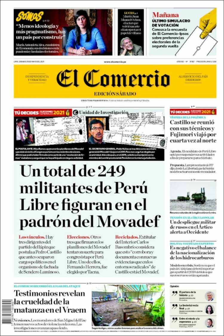 Portada de El Comercio (Per&uacute;)