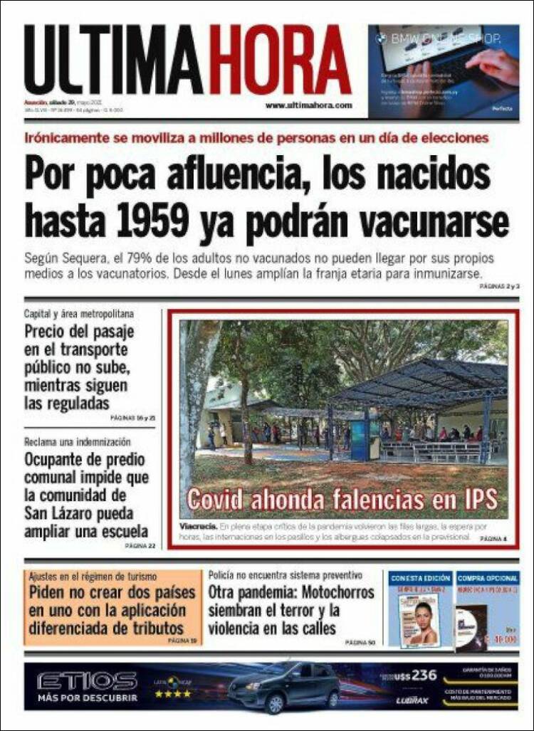 Portada de Última Hora (Paraguay)