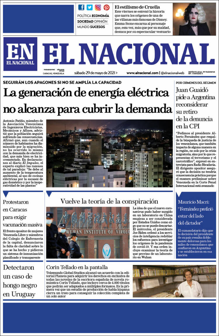 Portada de El Nacional (Venezuela)