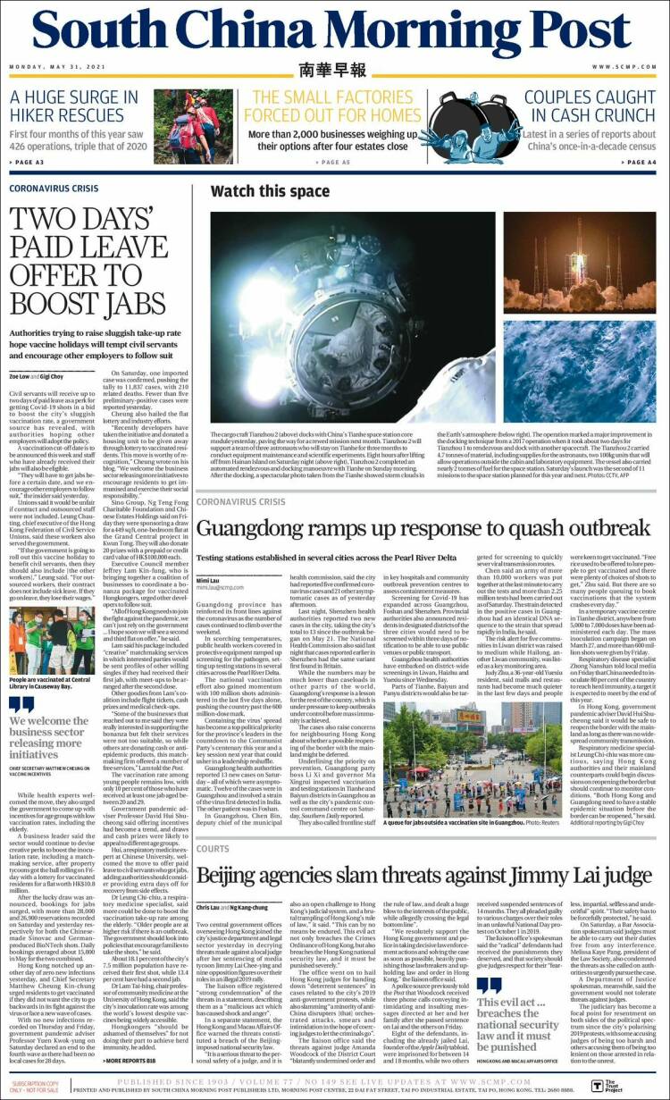 Portada de South China Morning Post (China)