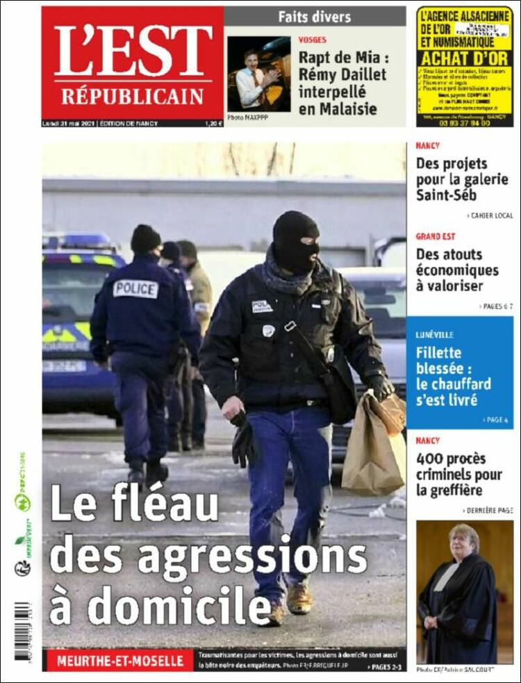 Portada de L'Est Republicain (Francia)