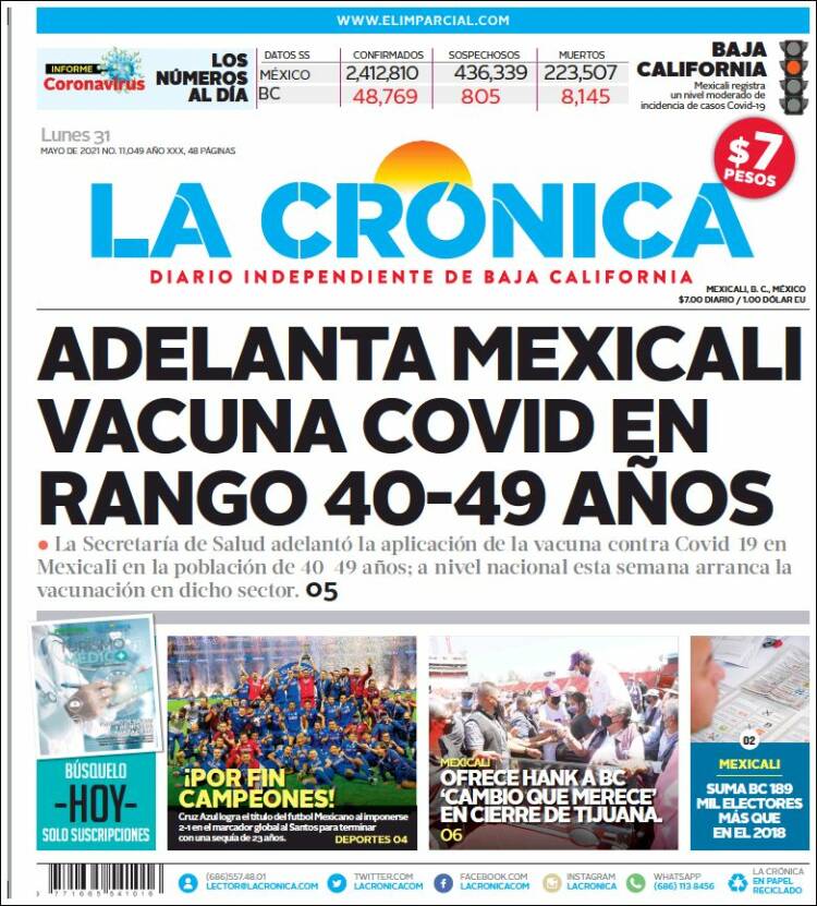 Portada de La Crónica de Baja California (México)