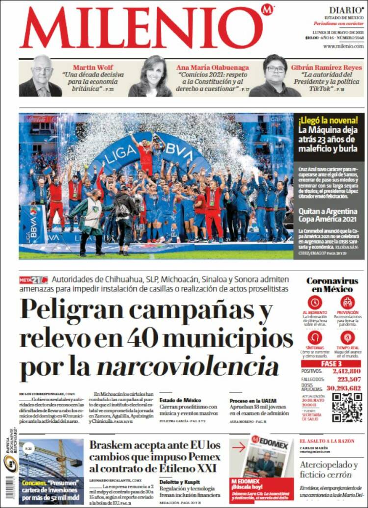 Portada de Milenio - Estado de México (México)