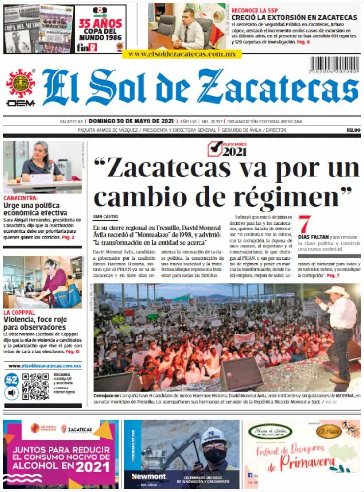 Portada de El Sol de Zacatecas (Mexico)