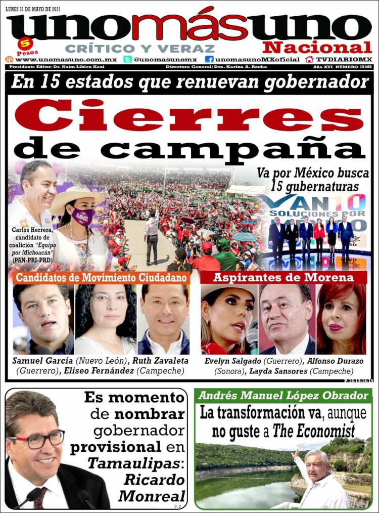 Portada de unomásuno (México)