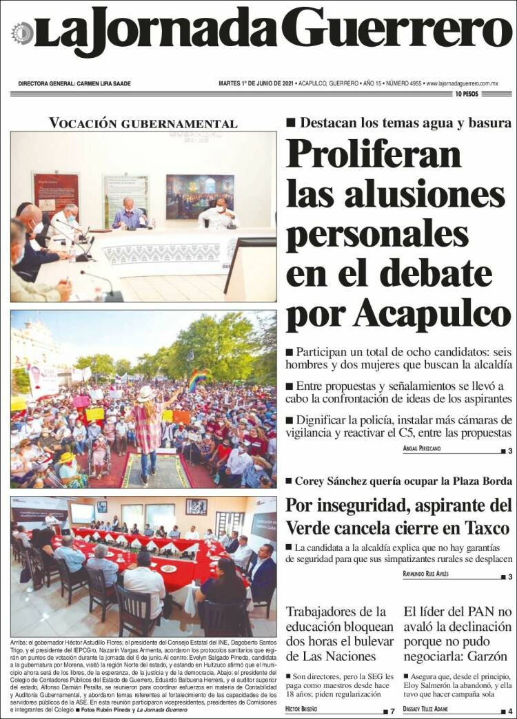 Portada de La Jornada de Guerrero (México)