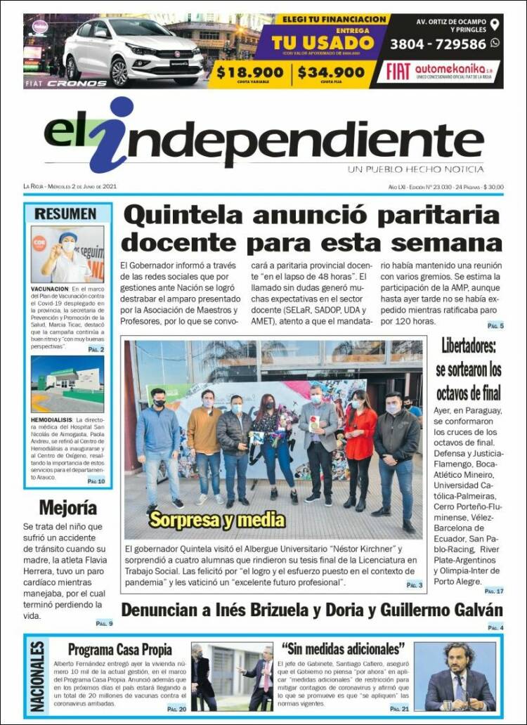 Portada de El Independiente (Argentina)