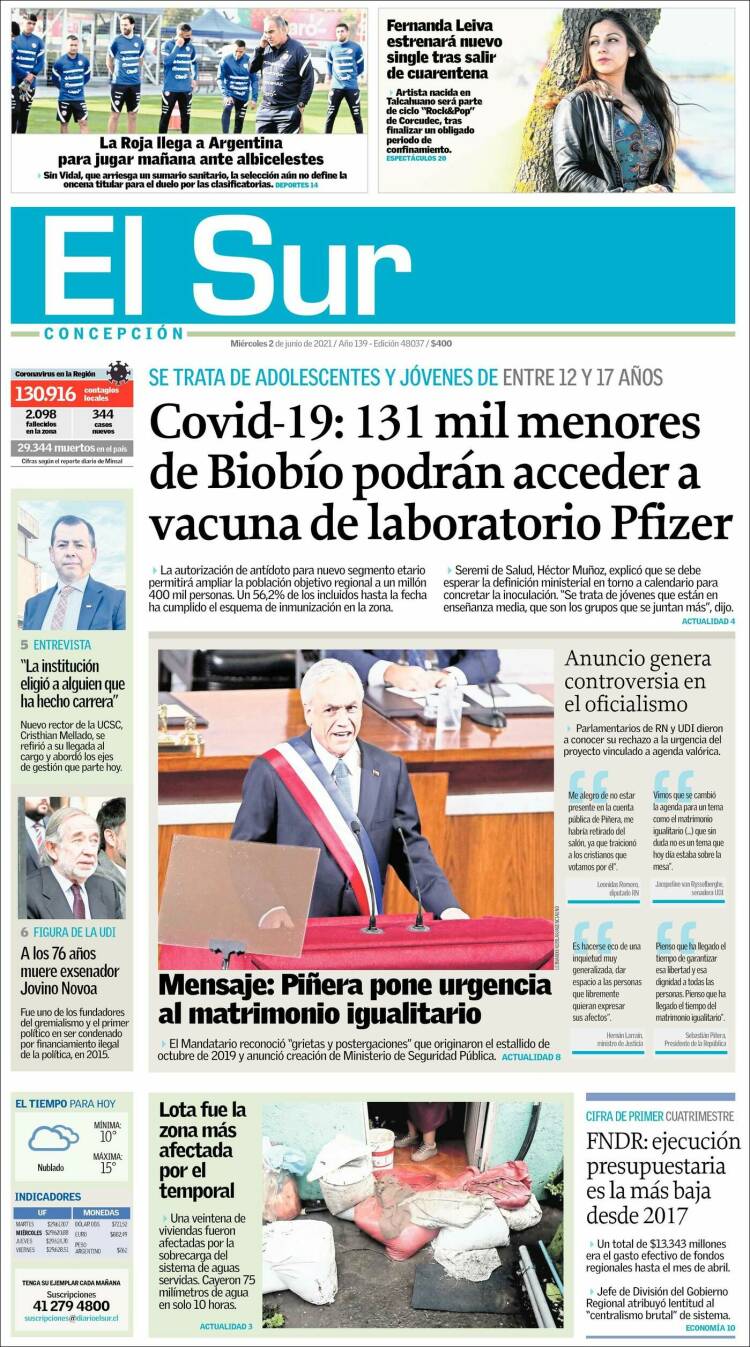 Portada de El Sur (Chile)