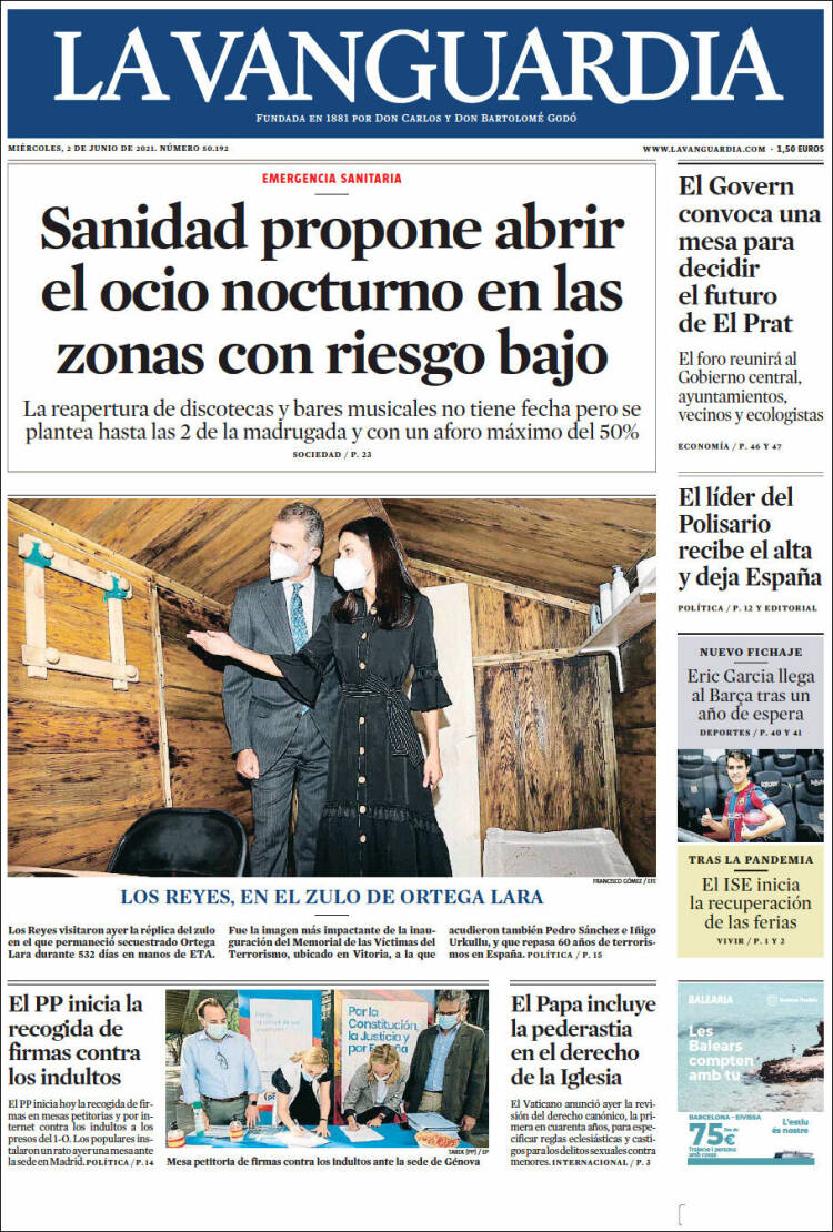 Periódico La Vanguardia (España). España. Edición de miércoles, 2 de junio de 2021.