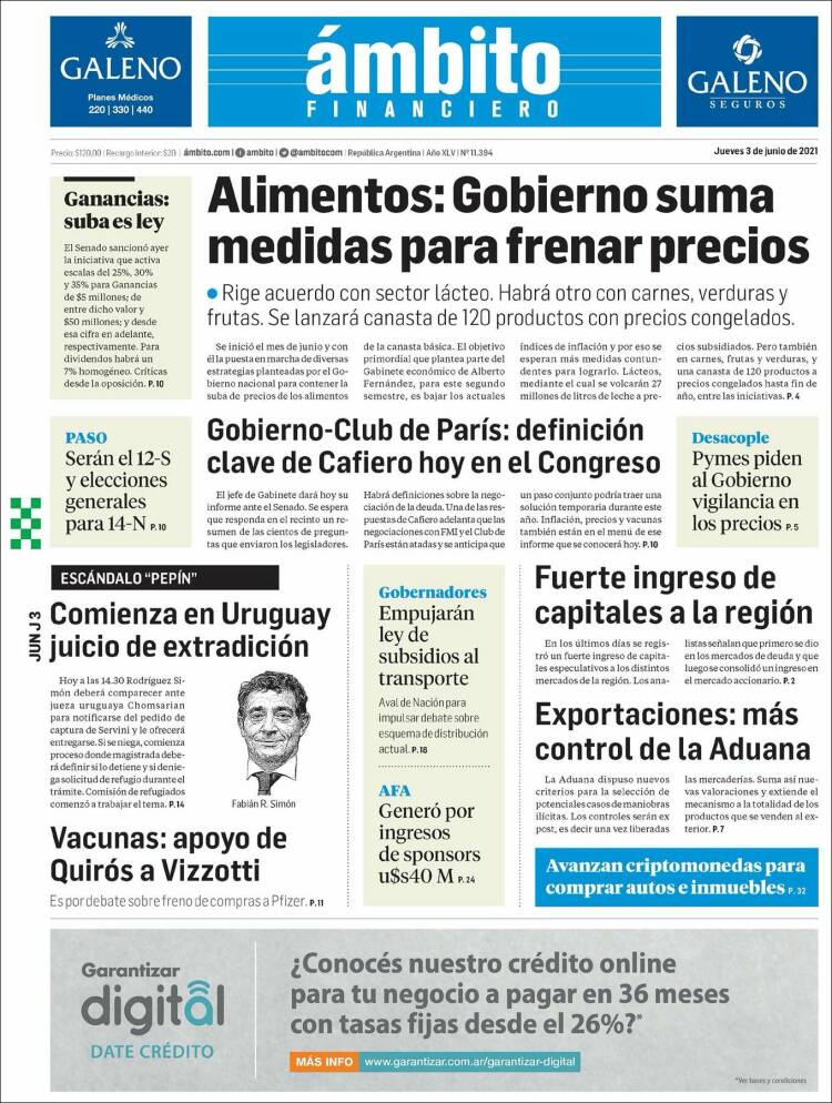 Portada de Diario Ambito Financiero (Argentina)