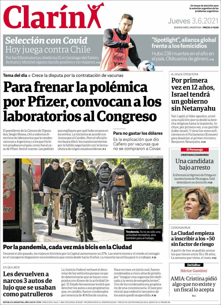 Portada de Clarín (Argentina)