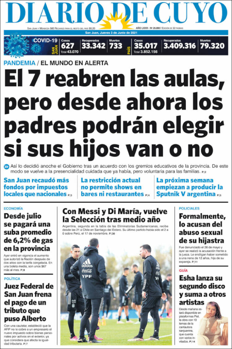 Portada de Diario de Cuyo (Argentina)