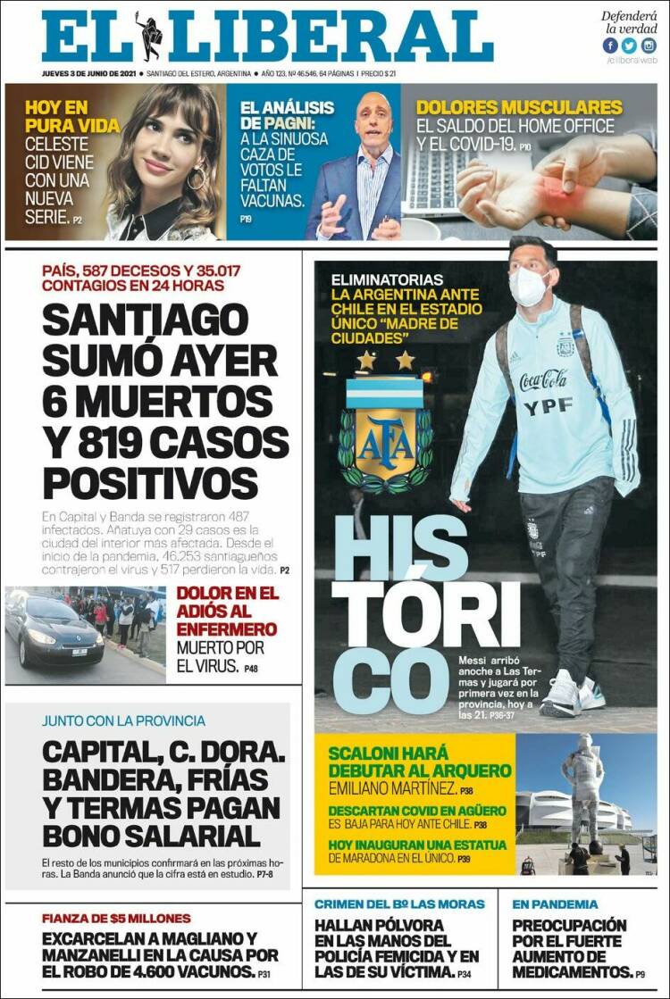 Portada de Diario El Liberal (Argentina)