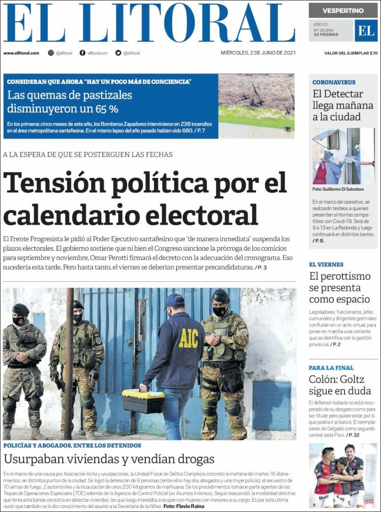 Portada de Diario El Litoral (Argentina)