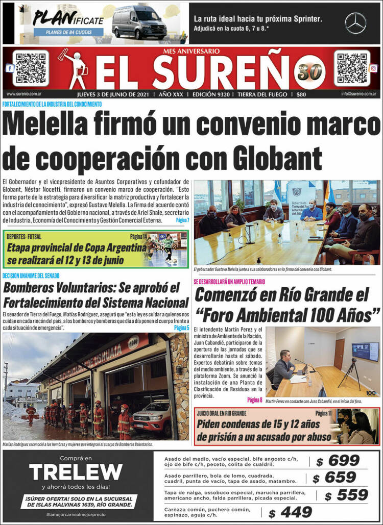 Portada de Diario El Sureño (Argentina)