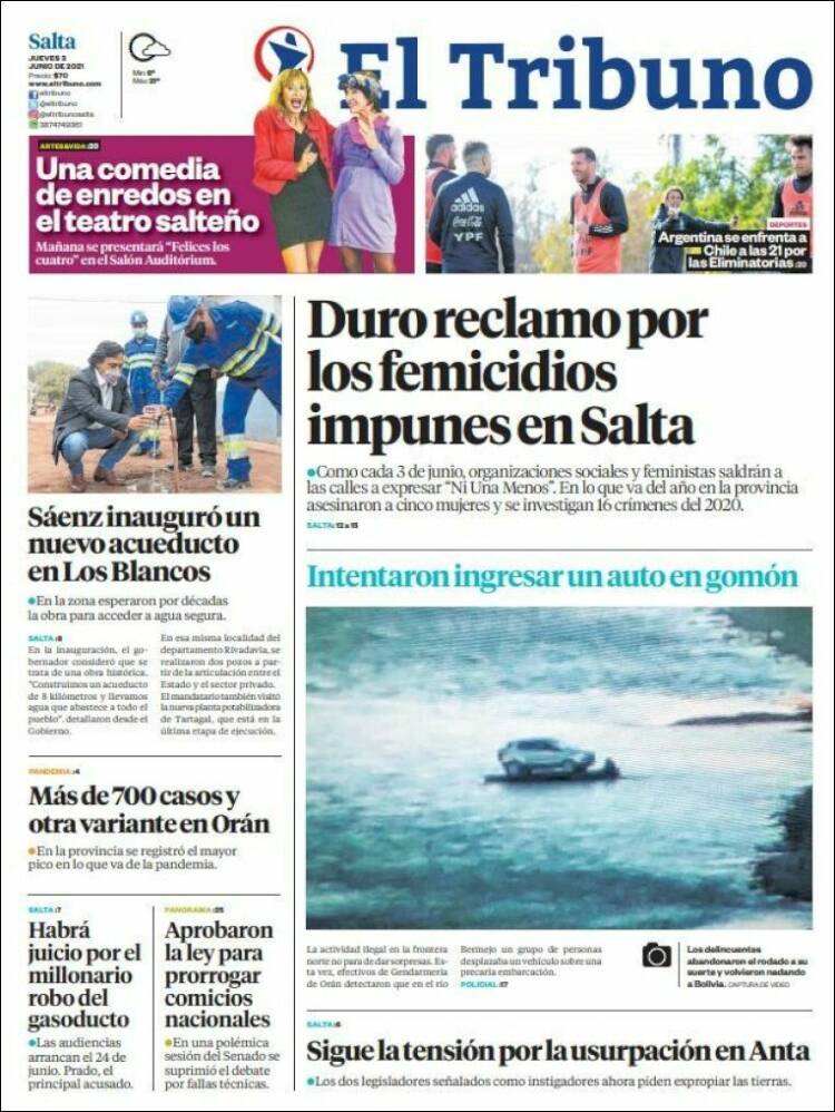 Portada de El Tribuno - Salta (Argentina)