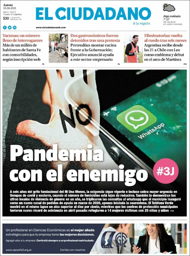 Portada de Diario El Ciudadano (Argentina)