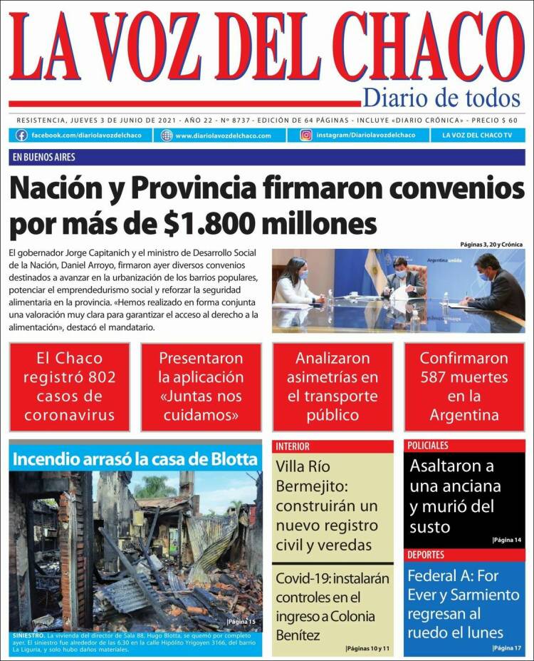 Portada de La Voz del Chaco (Argentina)